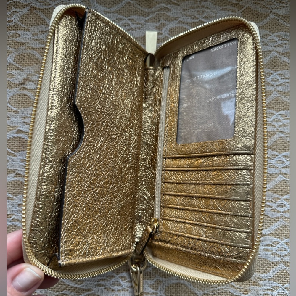 Michael Kors Metallic Gold Quilted Wristlet - Picture 3 of 3